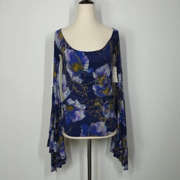 FREE PEOPLE WTF printed birds of paradise top Sz S NEW - Picture 2 of 11